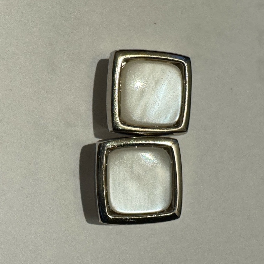VINTAGE CUFFLINK REPLACEMENT PEARL SILVER SINGLE SQUARE Chain Connector 1/2 SET